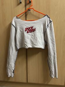 White Crop Top with Red Text