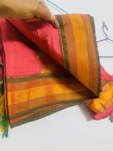 Coral Silk Saree With Blouse Used