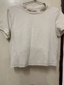 Basic Cream Cropped T-Shirt