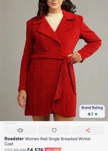 Vibrant Red Corduroy Double-Breasted Coat