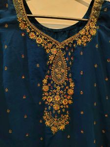 Beautiful Blue Kurta Set with Gold Embroidery