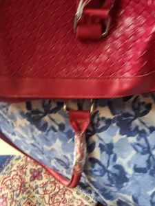 Chic Red Woven Travel Duffle Bag