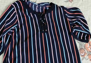 Striped Lace-Up Tunic Top