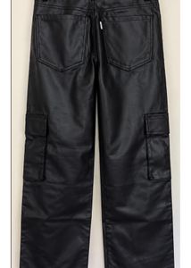 Black Faux Leather Cargo Pants
