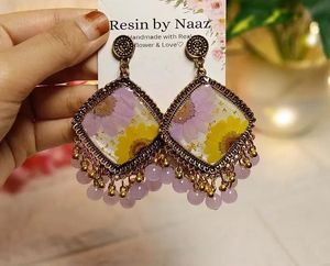 Boho Resin Floral Dangle Earrings &amp; Bracelet Set