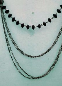 Layered Black Bead &amp; Chain Necklace