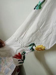 White Printed Crop Top With Bell Sized Hands
