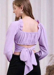 Shein Off Shoulder Back Bow Tie-Up Cut-Out Ruffled