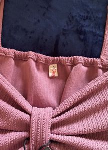Peach Ruched Top with Ruffle Sleeves