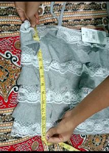 Ruffled Lace Trim Grey Top
