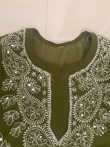 Elegant Olive Green Kurta with Mirror Work