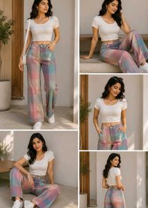 Pastel Plaid Wide Leg Pants France