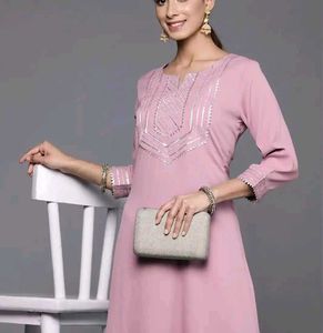 Elegant pastel Pink Kurta with Embellished Necklin