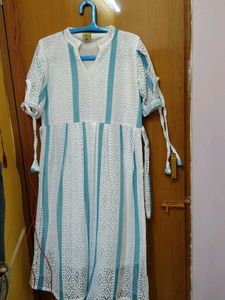 New Boho Chic White & Blue Lace Kurti with linning