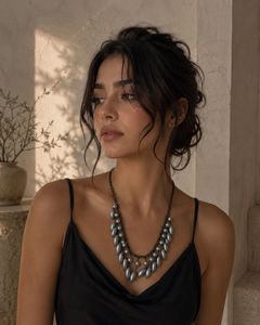 Grey Beaded Statement Necklace