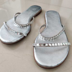 Sparkling Silver Flat Sandals