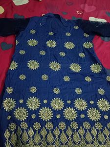 Beautiful Blue Kurta set with Golden Embroidery
