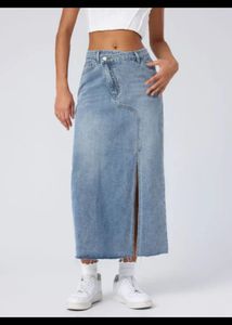 Denim Maxi Skirt with Slit