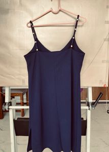Navy Blue Slip Dress with Pearl Straps