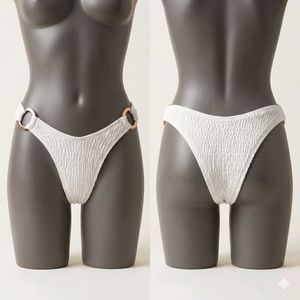 White Textured Bikini Bottom with Ring Detail