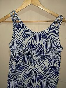 Blue &amp; White Tropical Leaf Print Tank Top