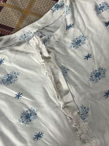 White Blue Snowflake Print Tunic