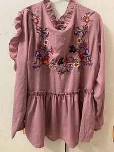 Embroidered Ruffle Top