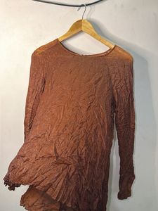 Brown Textured Sheer Long Sleeve Top