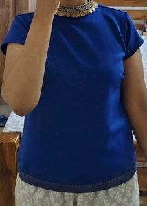 royal blue ethnic top with Embellished Collar