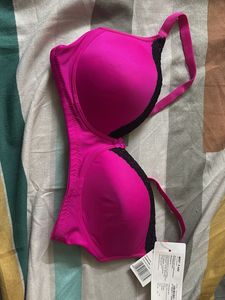 Vibrant Pink Bra with Black Lace Trim