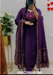 free kurta  🎁🥰 Purple Set with Dupatt