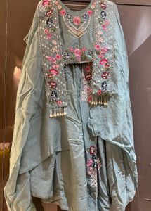 pastel green georgette lehanga