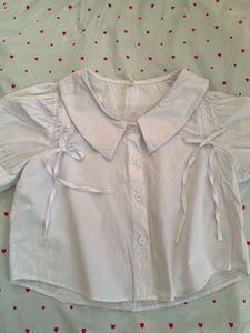 Chic White Puff Sleeve Collared Top