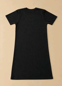 BLACK ASYMMETRIC NECKLINE SHORT SLEEVE MIDI DRESS