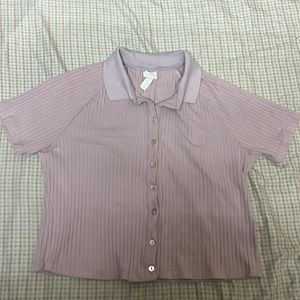 Ribbed Knit Button-Down Top