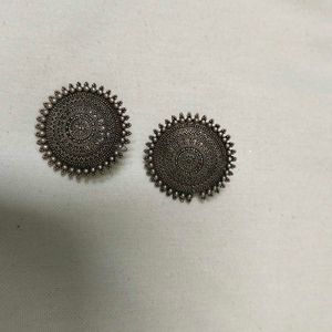 Oxidized Silver Round Jhumka Earrings