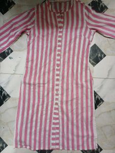 Pink Striped Cotton Kurta