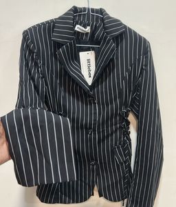 Chic Striped Blazer with Corset Detail