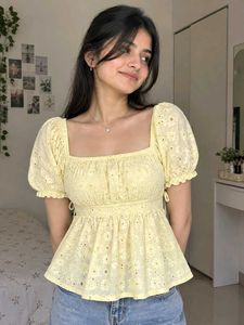 Yellow Off-Shoulder Peplum Top