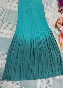 Pleated Teal Blue Dress