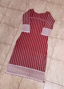 Maroon & White Striped Kurta