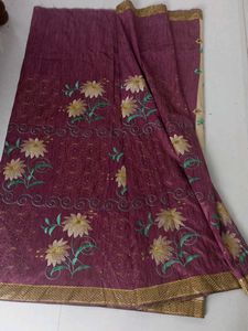 Purple Embroidered Saree With Blouse