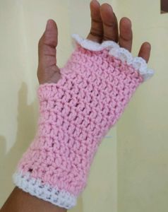 Cute Pink Crochet Fingerless Gloves