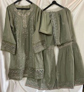 Elegant Olive Green Garara Set