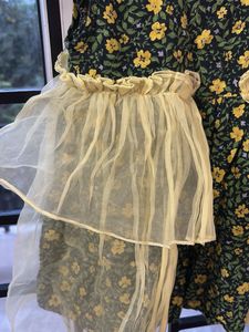 girls Floral Gown with Yellow Ruffle Trim