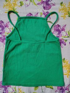 Ribbed Green Halter Neck Crop Top