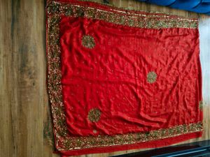 1Day sale!! Red cutdana heavy work Saree