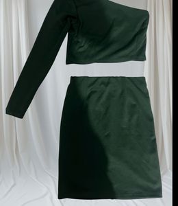 two piece olive green skirt n top