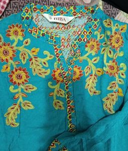 BIBA Teal Embroidered Kurta
