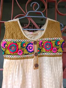 Cotton Embroidered Kurta With Churidar And Dupatta
